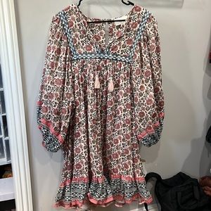 Floral Bohemian Dress with Pink Accents